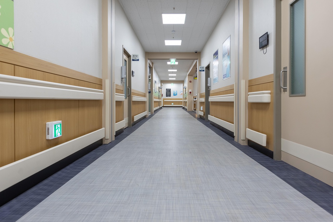 Premium dormitory flooring solutions in modern building hallway with clean durable surfaces